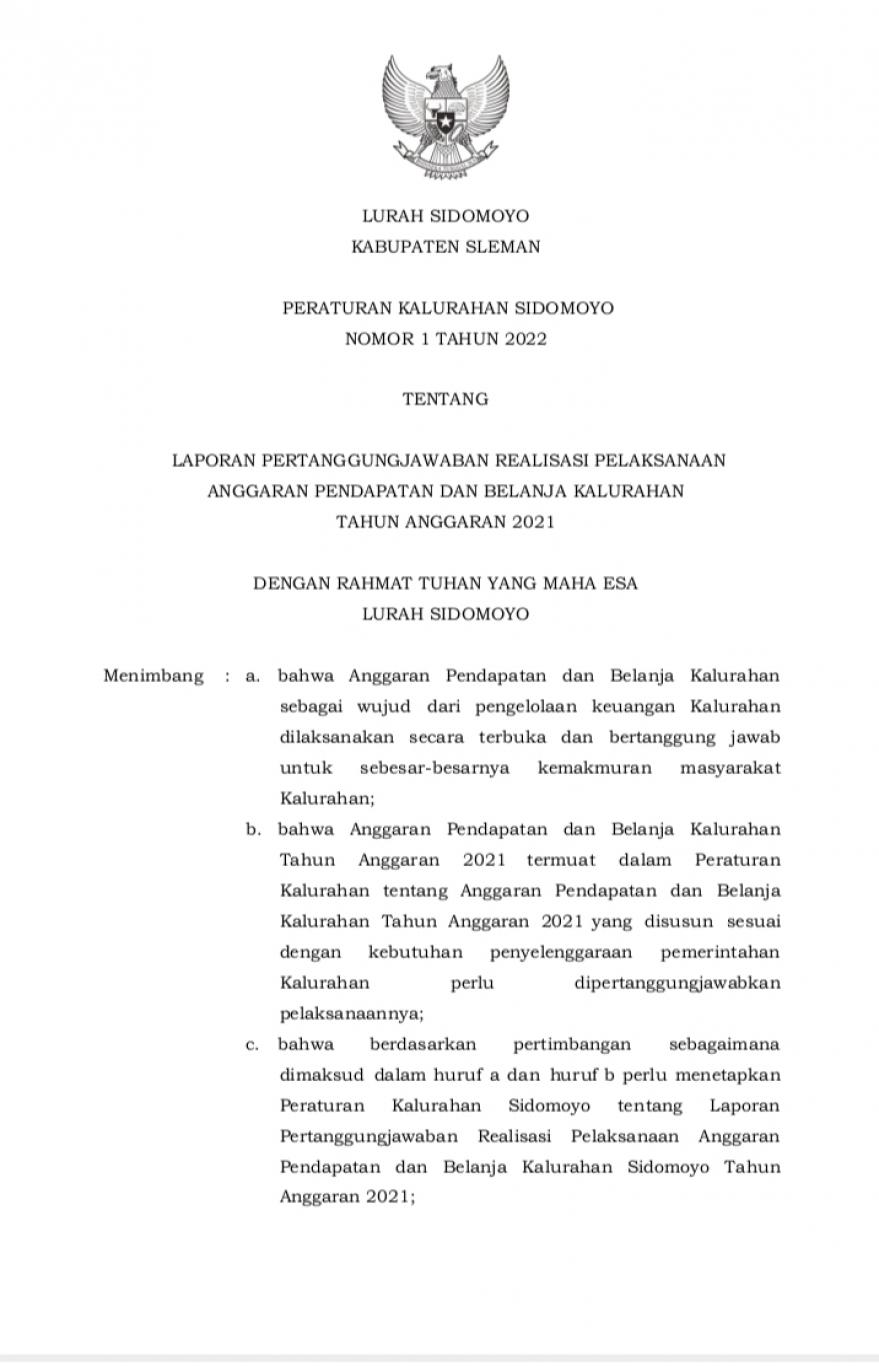 LPJ Kalurahan Sidomoyo TA 2021